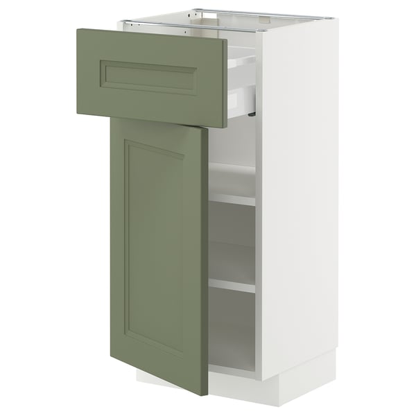 METOD / MAXIMERA base cabinet with drawer/door, white/Axstad grey-green, 40x37 cm