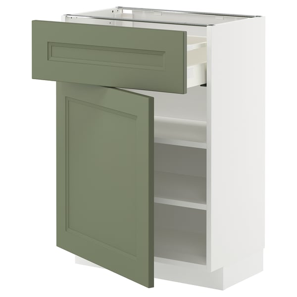 METOD / MAXIMERA - METOD / MAXIMERA Base cabinet with drawer/door, white/Axstad grey-green, 60x37 cm