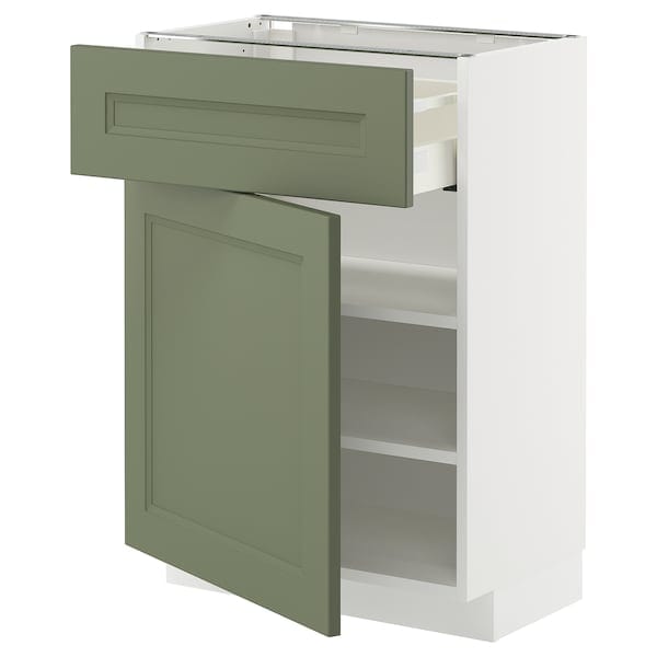 METOD / MAXIMERA - Base cabinet with drawer/door, white/Axstad grey-green, 60x37 cm