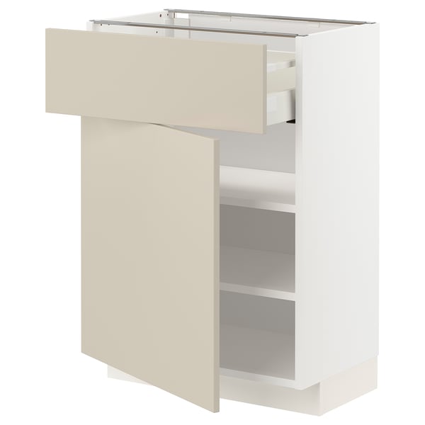 METOD / MAXIMERA base cabinet with drawer/door, white/Havstorp beige, 60x37 cm