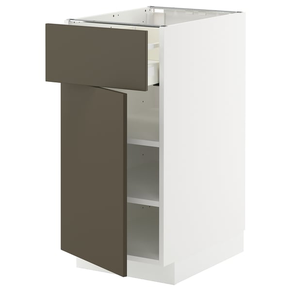 METOD / MAXIMERA base cabinet with drawer/door, white/Havstorp brown-beige, 40x60 cm