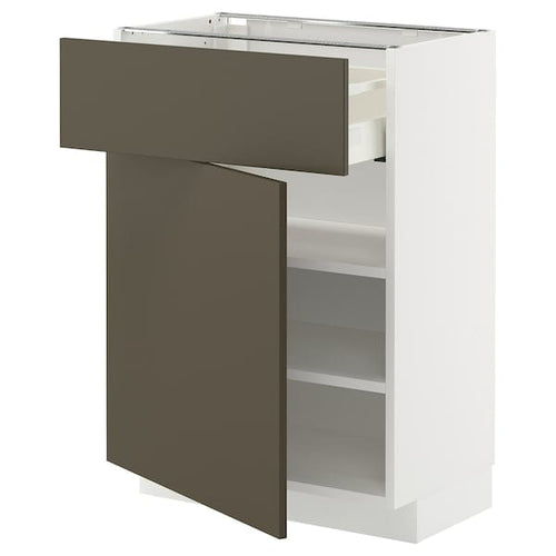 METOD / MAXIMERA base cabinet with drawer/door, white/Havstorp brown-beige, 60x37 cm