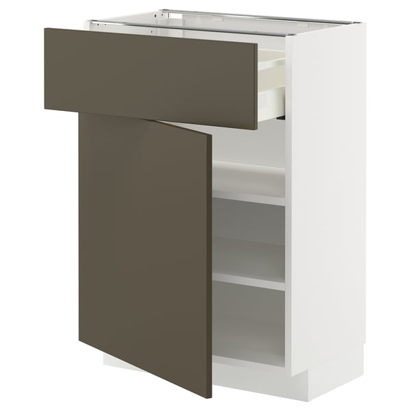 METOD / MAXIMERA - METOD / MAXIMERA Base cabinet with drawer/door, white/Havstorp brown-beige, 60x37 cm