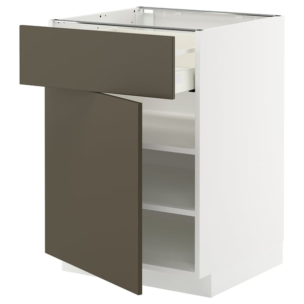 METOD / MAXIMERA - METOD / MAXIMERA Base cabinet with drawer/door, white/Havstorp brown-beige, 60x60 cm