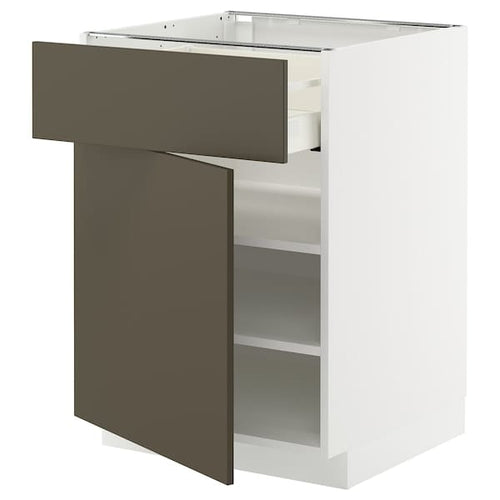 METOD / MAXIMERA base cabinet with drawer/door, white/Havstorp brown-beige, 60x60 cm