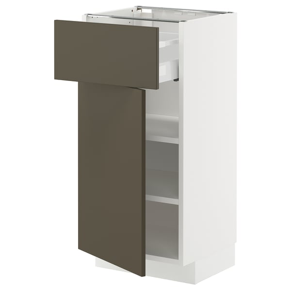 METOD / MAXIMERA base cabinet with drawer/door, white/Havstorp brown-beige, 40x37 cm