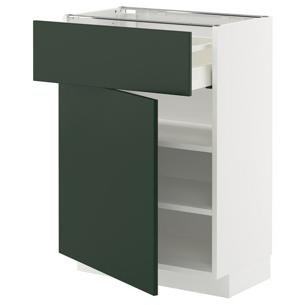 METOD / MAXIMERA - Base cabinet with drawer/door, white/Havstorp deep green, 60x37 cm