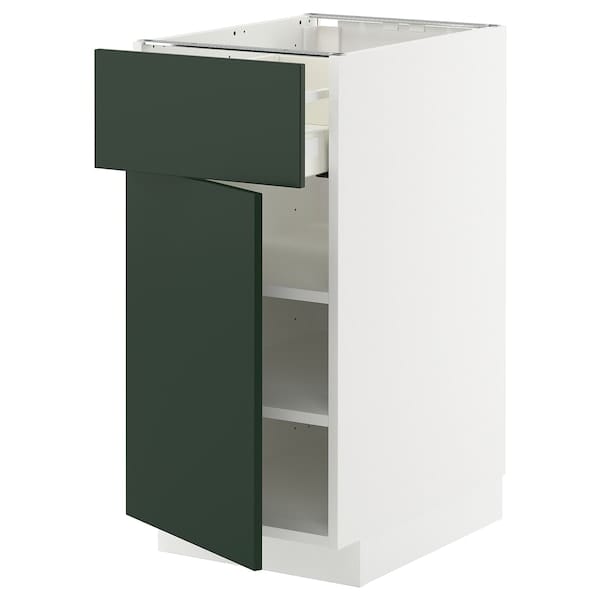 METOD / MAXIMERA - Base cabinet with drawer/door, white/Havstorp deep green, 40x60 cm