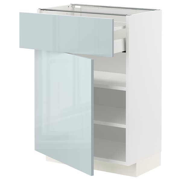 METOD / MAXIMERA - Base cabinet with drawer/door, white/Kallarp light grey-blue, 60x37 cm