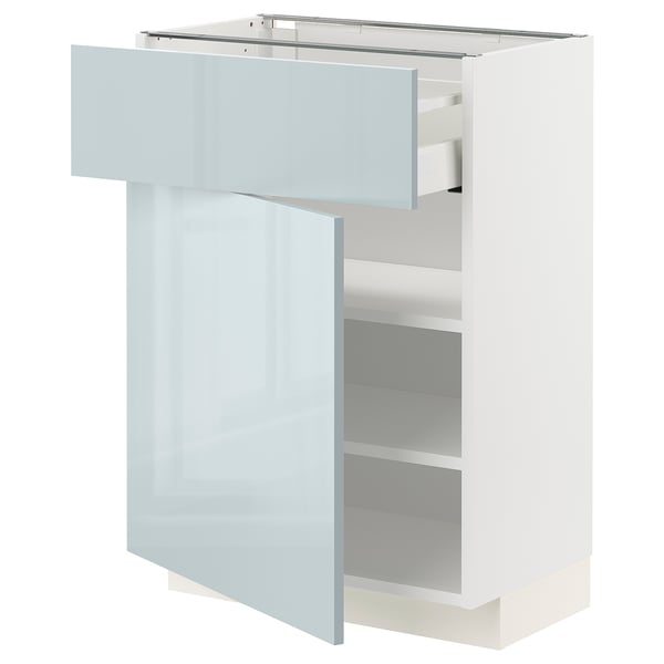 METOD / MAXIMERA - METOD / MAXIMERA Base cabinet with drawer/door, white/Kallarp light grey-blue, 60x37 cm