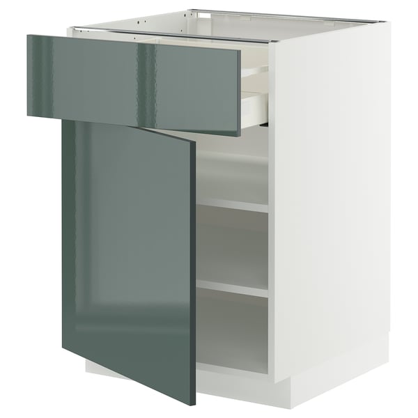 METOD / MAXIMERA - METOD / MAXIMERA Base cabinet with drawer/door, white/Kallarp high-gloss dark grey-green, 60x60 cm