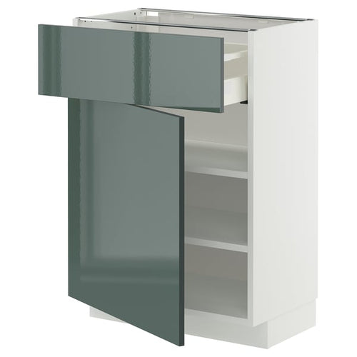 METOD / MAXIMERA base cabinet with drawer/door, white/Kallarp high-gloss dark grey-green, 60x37 cm