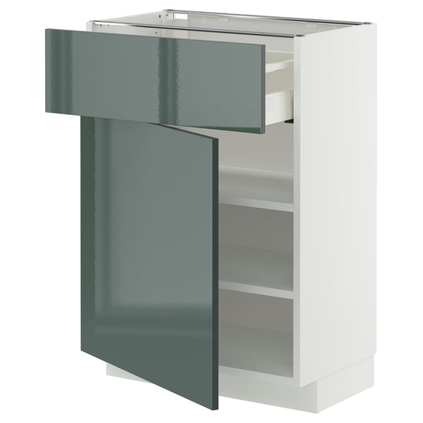 METOD / MAXIMERA - METOD / MAXIMERA Base cabinet with drawer/door, white/Kallarp high-gloss dark grey-green, 60x37 cm