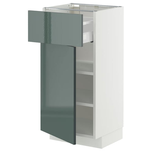 METOD / MAXIMERA base cabinet with drawer/door, white/Kallarp high-gloss dark grey-green, 40x37 cm