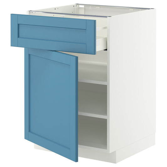 METOD / MAXIMERA base cabinet with drawer/door, white/Lerhyttan blue, 60x60 cm