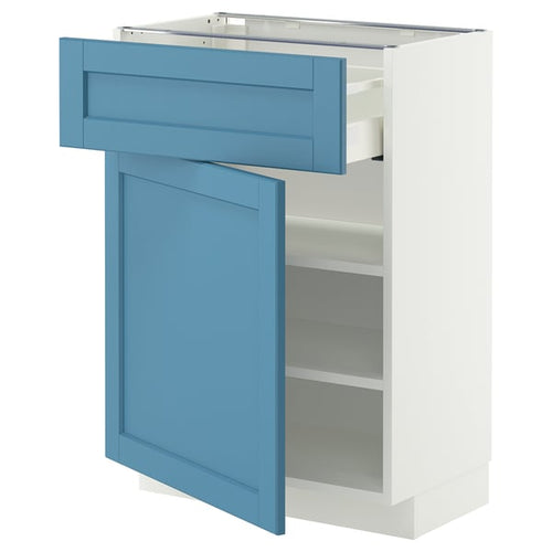 METOD / MAXIMERA base cabinet with drawer/door, white/Lerhyttan blue, 60x37 cm
