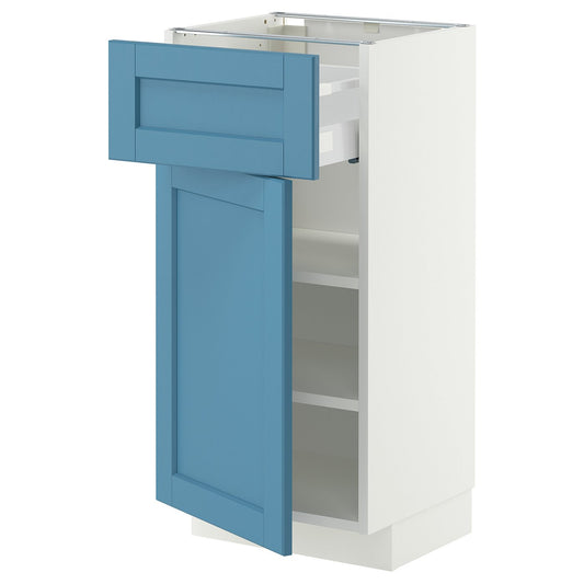 METOD / MAXIMERA base cabinet with drawer/door, white/Lerhyttan blue, 40x37 cm