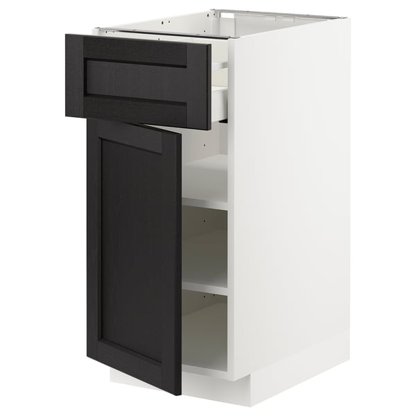 METOD / MAXIMERA base cabinet with drawer/door, white/Lerhyttan black stained, 40x60 cm