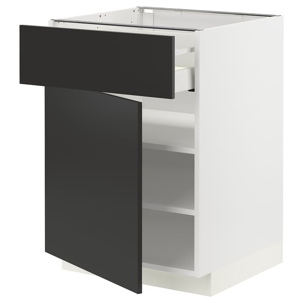 METOD / MAXIMERA - METOD / MAXIMERA Base cabinet with drawer/door, white/Nickebo matt anthracite, 60x60 cm