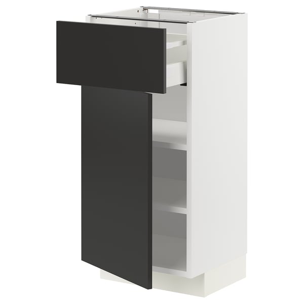 METOD / MAXIMERA base cabinet with drawer/door, white/Nickebo matt anthracite, 40x37 cm
