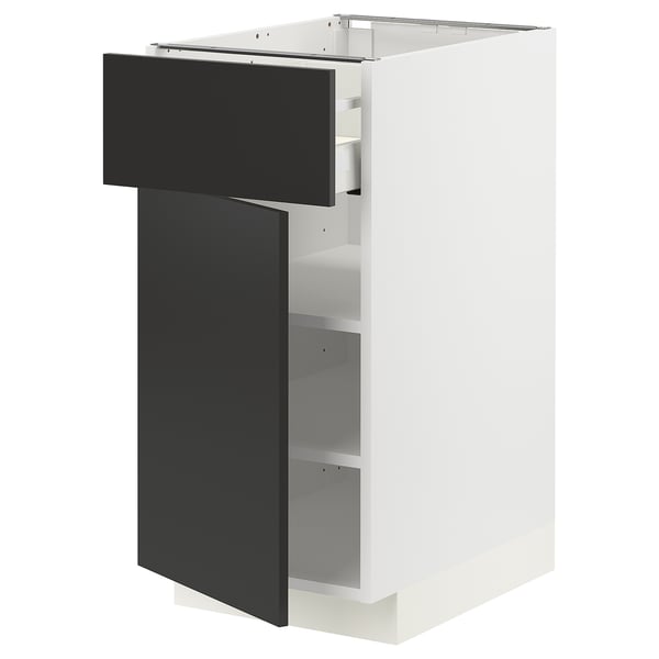 METOD / MAXIMERA base cabinet with drawer/door, white/Nickebo matt anthracite, 40x60 cm