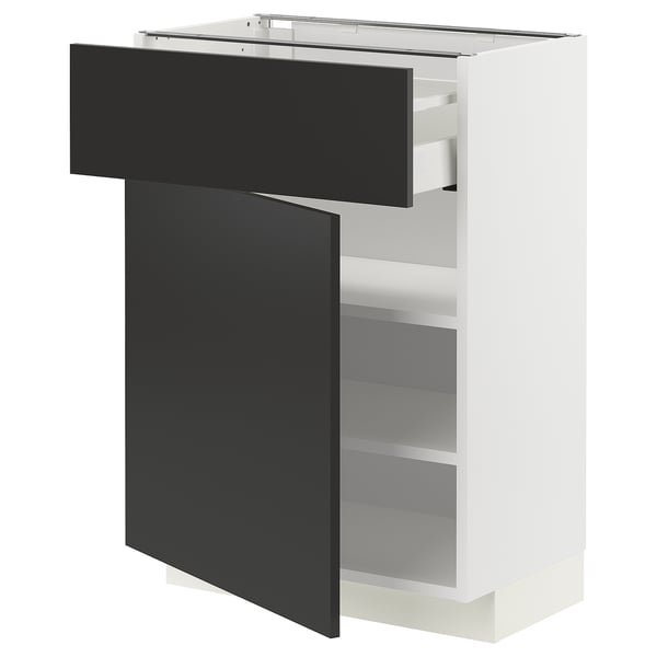 METOD / MAXIMERA base cabinet with drawer/door, white/Nickebo matt anthracite, 60x37 cm