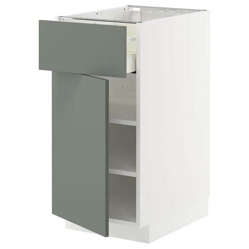 METOD / MAXIMERA base cabinet with drawer/door, white/Nickebo matt grey-green, 40x60 cm