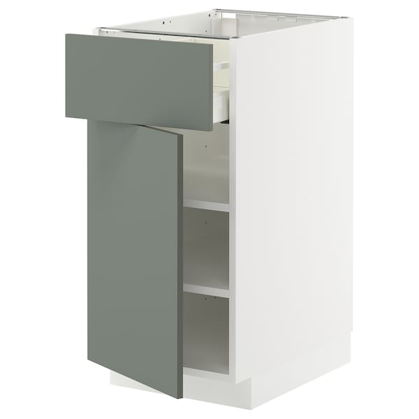 METOD / MAXIMERA - Base cabinet with drawer/door, white/Nickebo matt grey-green, 40x60 cm