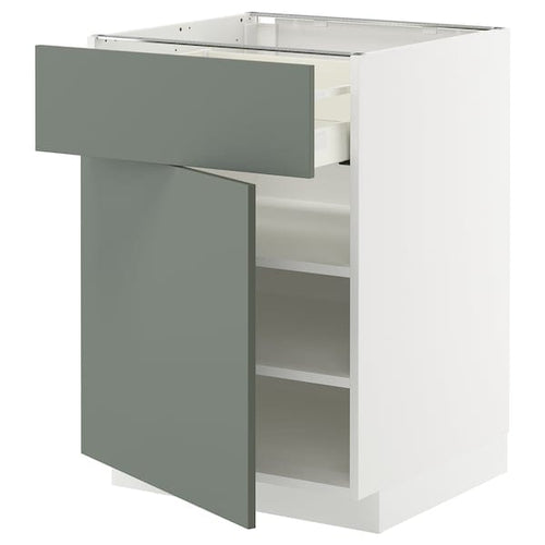 METOD / MAXIMERA base cabinet with drawer/door, white/Nickebo matt grey-green, 60x60 cm