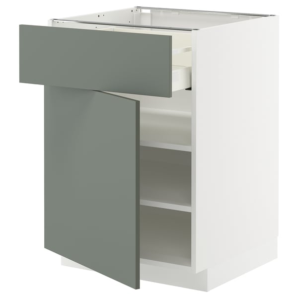 METOD / MAXIMERA - METOD / MAXIMERA Base cabinet with drawer/door, white/Nickebo matt grey-green, 60x60 cm