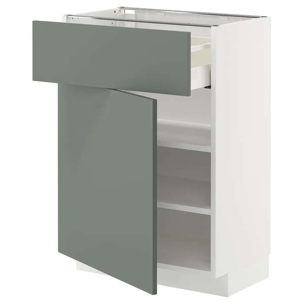 METOD / MAXIMERA - METOD / MAXIMERA Base cabinet with drawer/door, white/Nickebo matt grey-green, 60x37 cm
