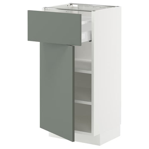 METOD / MAXIMERA base cabinet with drawer/door, white/Nickebo matt grey-green, 40x37 cm