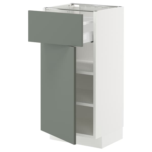 METOD / MAXIMERA - METOD / MAXIMERA Base cabinet with drawer/door, white/Nickebo matt grey-green, 40x37 cm