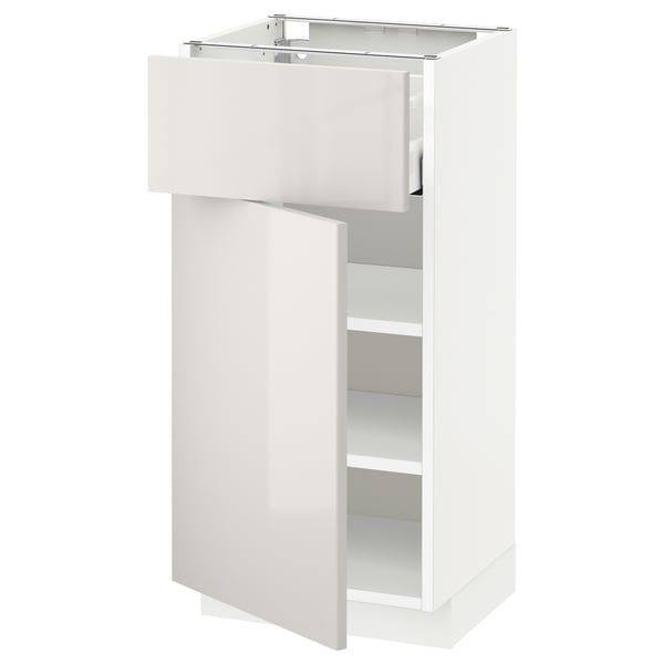 METOD / MAXIMERA base cabinet with drawer/door, white/Ringhult light grey, 40x37 cm
