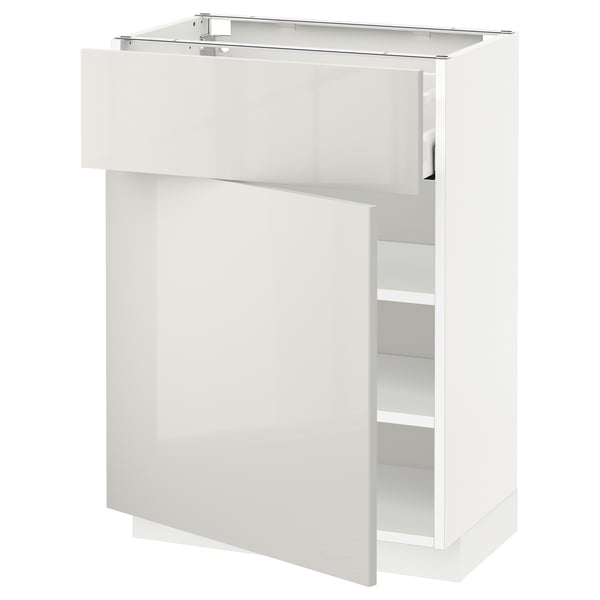 METOD / MAXIMERA base cabinet with drawer/door, white/Ringhult light grey, 60x37 cm