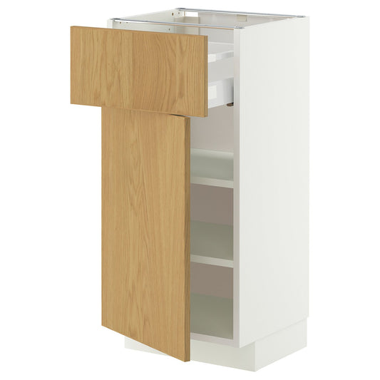 METOD / MAXIMERA base cabinet with drawer/door, white/Sinarp oak veneer, 40x37 cm