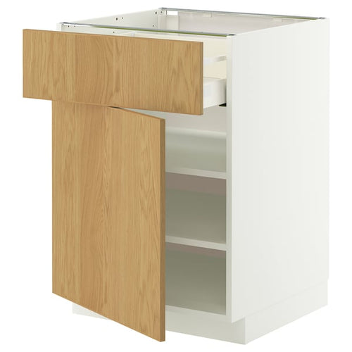 METOD / MAXIMERA base cabinet with drawer/door, white/Sinarp oak veneer, 60x60 cm