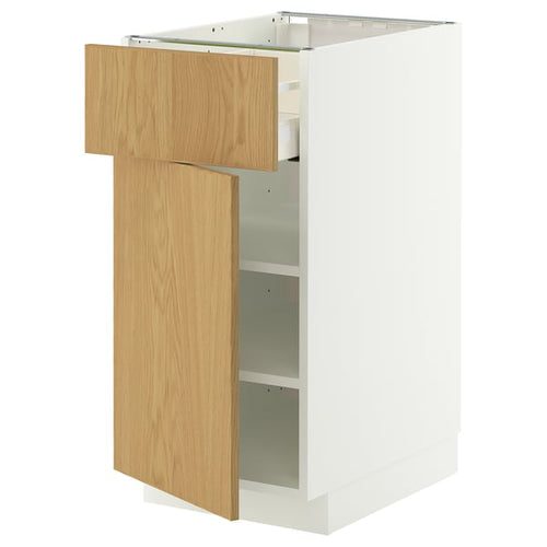 METOD / MAXIMERA base cabinet with drawer/door, white/Sinarp oak veneer, 40x60 cm