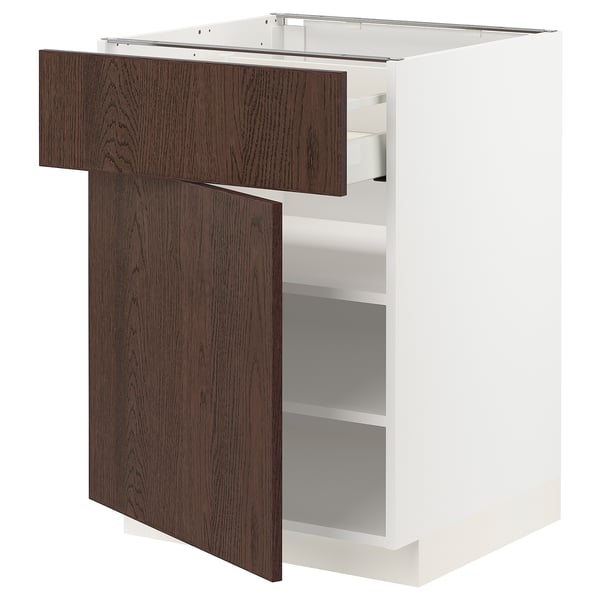 METOD / MAXIMERA base cabinet with drawer/door, white/Sinarp brown, 60x60 cm