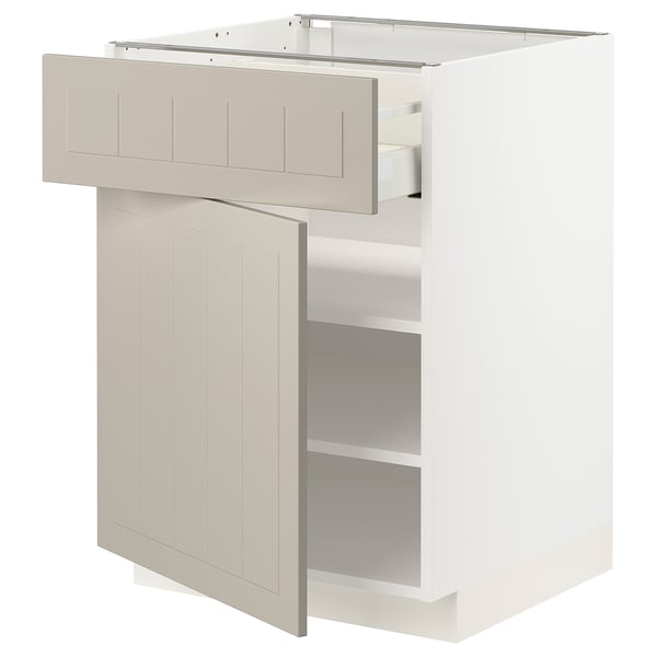 METOD / MAXIMERA - METOD / MAXIMERA Base cabinet with drawer/door, white/Stensund beige, 60x60 cm