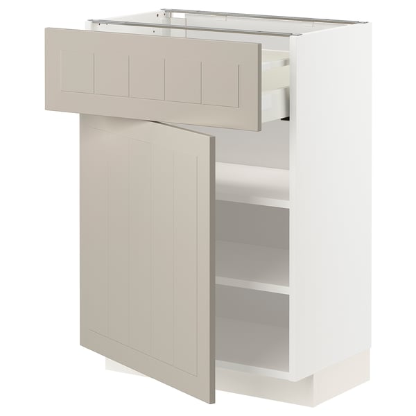 METOD / MAXIMERA - METOD / MAXIMERA Base cabinet with drawer/door, white/Stensund beige, 60x37 cm
