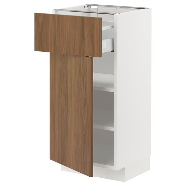 METOD / MAXIMERA base cabinet with drawer/door, white/Tistorp brown walnut effect, 40x37 cm