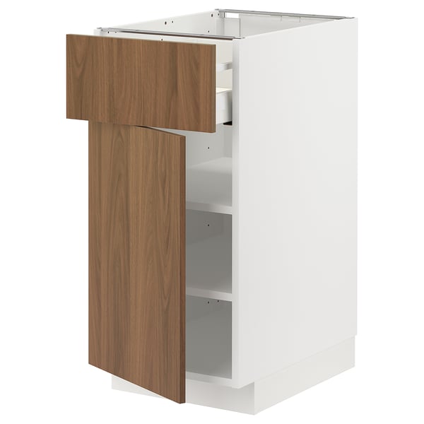 METOD / MAXIMERA base cabinet with drawer/door, white/Tistorp brown walnut effect, 40x60 cm