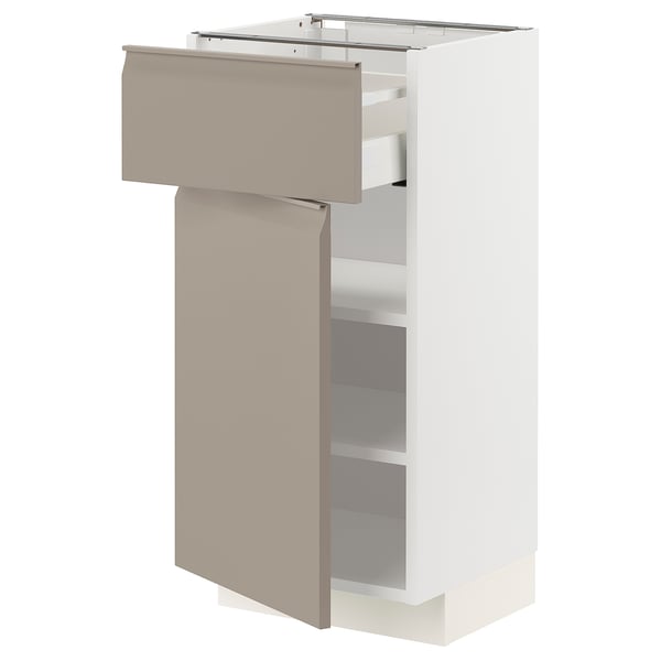 METOD / MAXIMERA - METOD / MAXIMERA Base cabinet with drawer/door, white/Upplöv matt dark beige, 40x37 cm