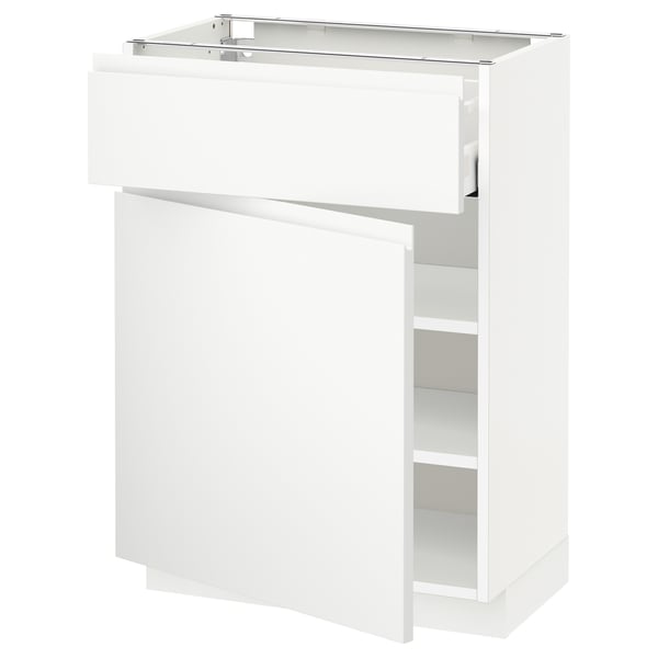 METOD / MAXIMERA - METOD / MAXIMERA Base cabinet with drawer/door, white/Voxtorp matt white, 60x37 cm