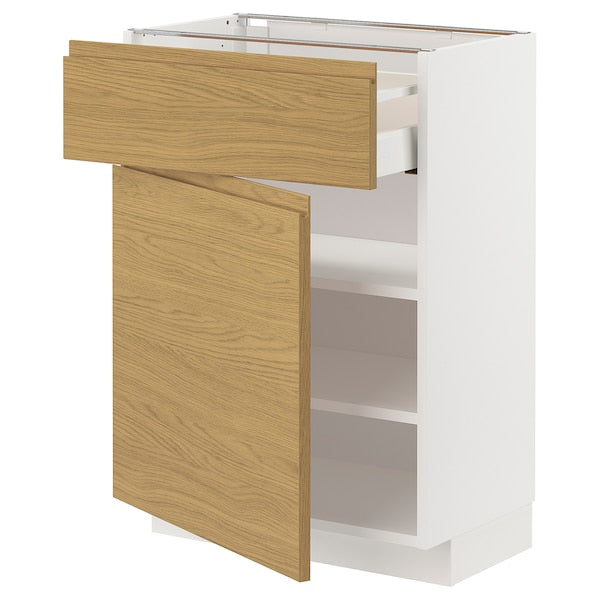 METOD / MAXIMERA - Base cabinet with drawer/door, white/Voxtorp oak effect, 60x37 cm