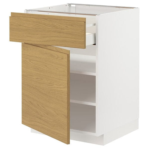 METOD / MAXIMERA base cabinet with drawer/door, white/Voxtorp oak effect, 60x60 cm