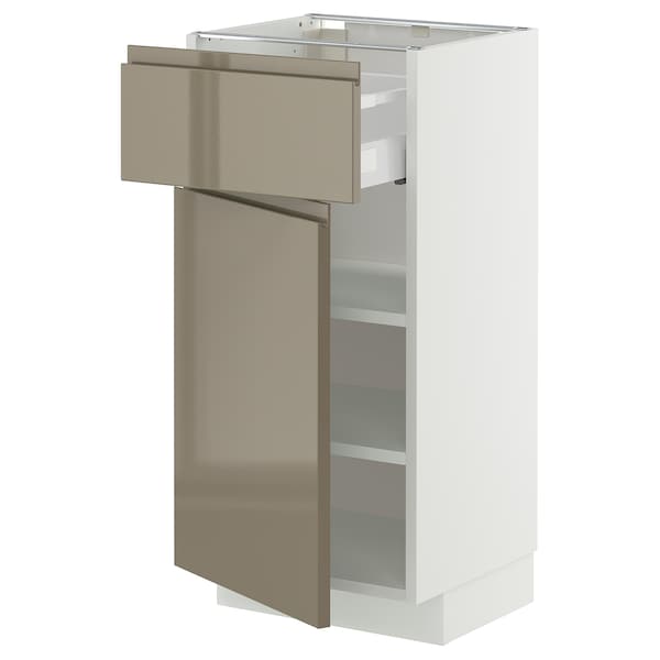 METOD / MAXIMERA base cabinet with drawer/door, white/Voxtorp high-gloss dark grey-brown, 40x37 cm