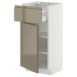 METOD / MAXIMERA base cabinet with drawer/door, white/Voxtorp high-gloss dark grey-brown, 40x37 cm