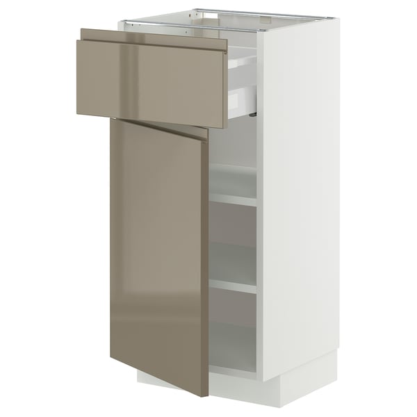 METOD / MAXIMERA base cabinet with drawer/door, white/Voxtorp high-gloss dark grey-brown, 40x37 cm